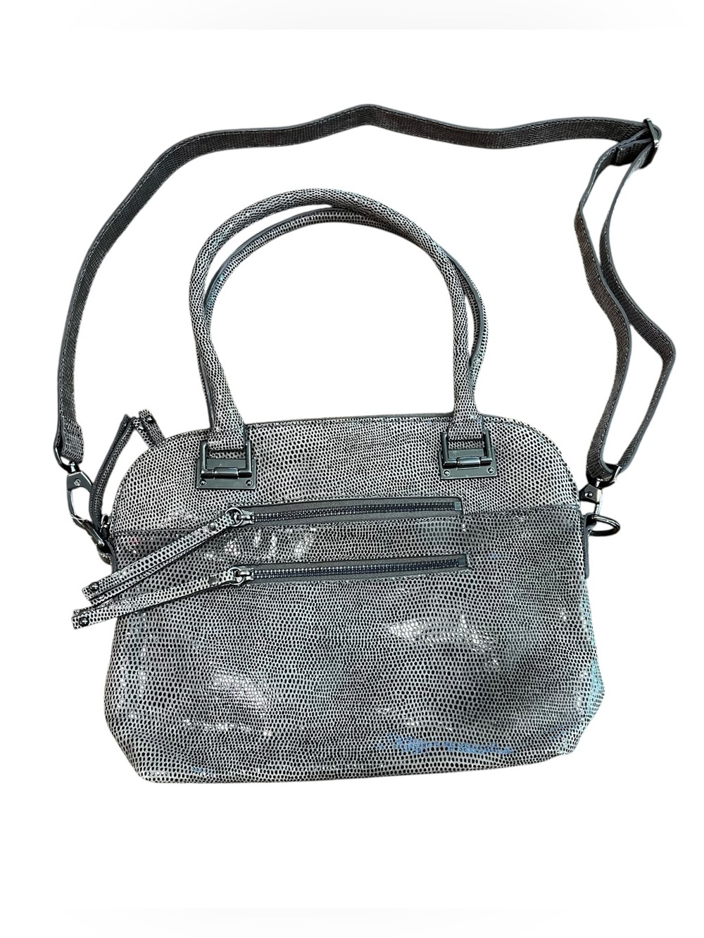 Chez Leather Snakeskin Embossed Satchel Crossbody Shoulder Purse Statement